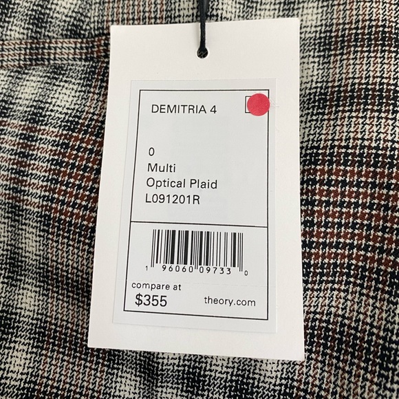 NWT Theory Demitria 4 Multi Optical Plaid Pant Size 0 - Picture 3 of 7